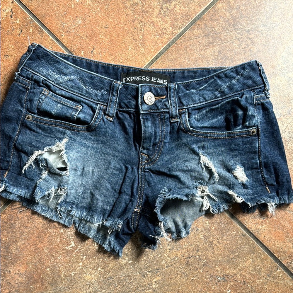 Express Blue Jean Shorts Distressed Denim
